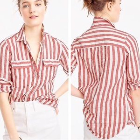 J. Crew Tops - J Crew Red Striped Linen Button Down, 4T